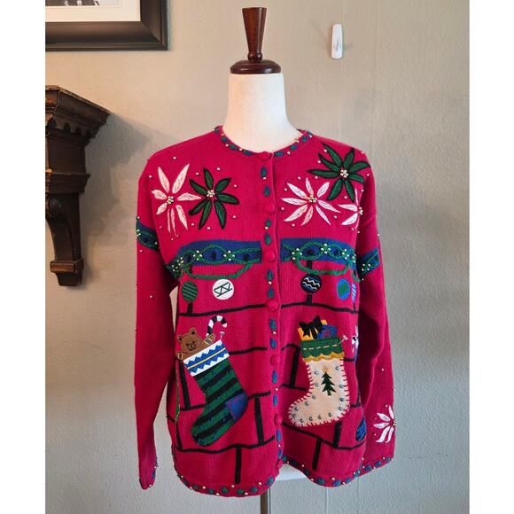 Hampshire Studio Women's Christmas Cardigan Holidays Ugly Sweater SZ Large - Picture 1 of 7